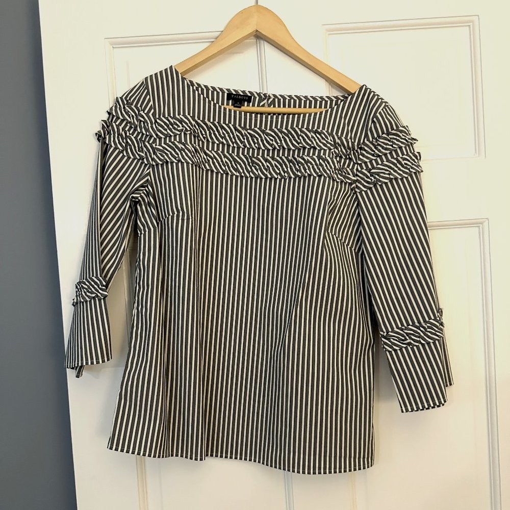 Talbots striped gray/white ruffle top Size S